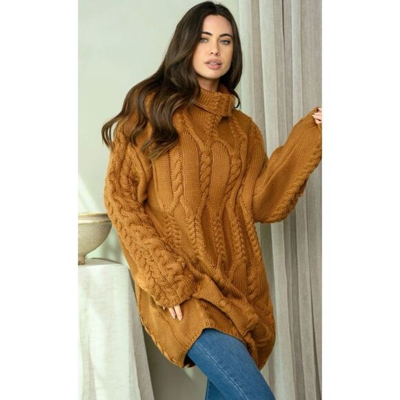 NEW Cloud Ten Sweater oversized Knit Camel Brown M L - Picture 7 of 10